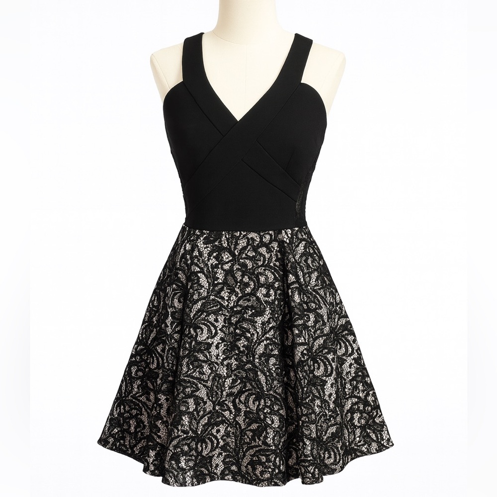 Crystal Doll Black and White Lace Formal Mini Dress Homecoming Prom